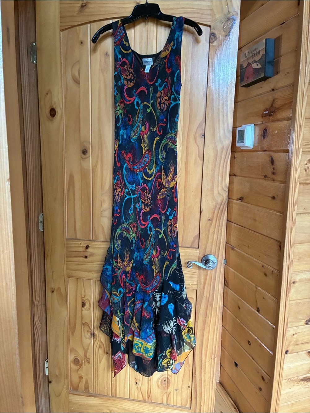 Vintage silk paisley flamenco whimsical hankerchief hemline dress